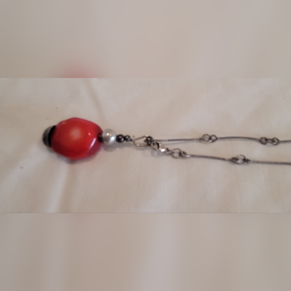 Sterling & Red Coral Necklace - Picture 2 of 4